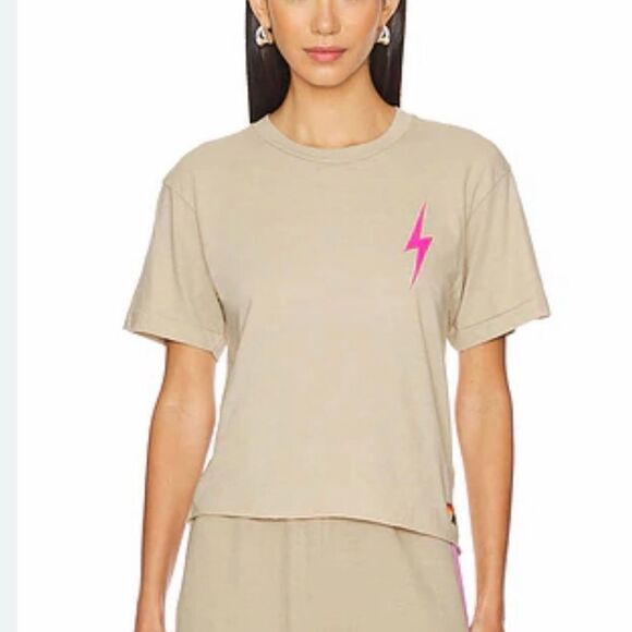 Aviator Nation Tops - Aviator Nation Bolt 2 Boyfriend T-shirt in Sand/neon Pink